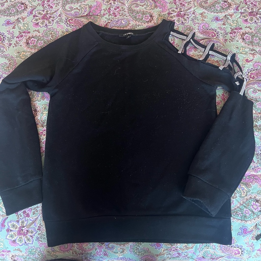 Black Top with Rhinestone Ladder Detail